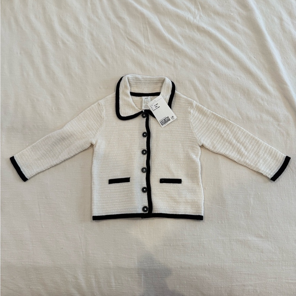 100% Cotton White and Black Button-Up Cardigan for Baby Size 18 months